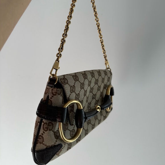 SOLD! Gucci Vintage Tom Ford GG Canvas Monogram Horsebit Chain Bag Brown - Picture 4 of 10